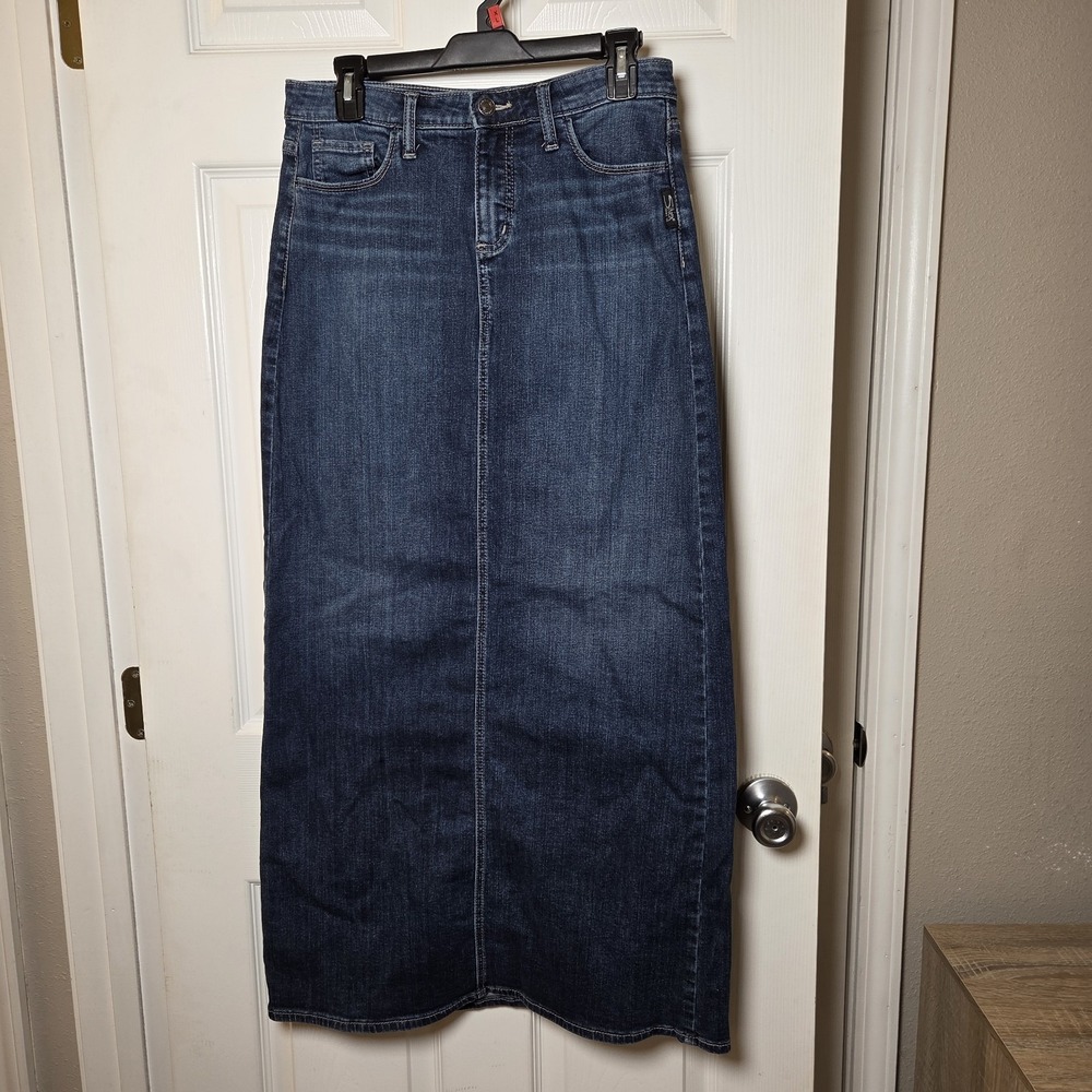 Silver Jeans Denim Maxi Skirt High Rise Front Slit Indigo Sz 4 relax fit western